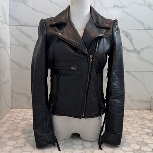 California Creation Harley Davidson Black Leather Fringe Motorcycle Jacket